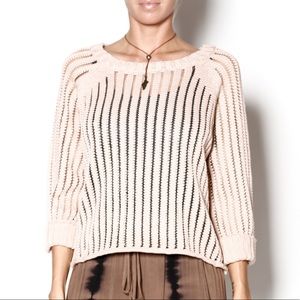 Lucy & Co Oversized Chunky Blush Cropped Scoop Neck Open Knit Pullover Sweater S